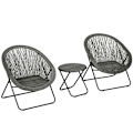 Miniatyrbillede 6 af 6: Rootz 3-delt Rattan Look Havemøbelsæt - 2 Stole - 1 Bord - Sammenklappelig - Syntetisk Rattan - Grå - 76W x 77D x 78H cm