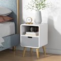 Miniatyrbillede 2 af 7: Rootz Sengebord - Natbord - Skandinavisk Design - Stor Skuffe - Vandtæt maling - Hvid - 40 x 38 x 58 cm