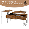 Pikkukuva 3 / 9: Rootz Lift Top -sohvapöytä - Nostettava pöytä - Piilotettu säilytystila - Maalaismainen puulook - Vintage Ruskea - 115cm x 60cm x 75cm