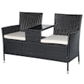 Miniatyrbillede 1 af 7: Rootz Polyrattan Lounge Havebænk - Sort, Beige - Polyrattan, Stål, Glas - 52,36 cm x 24,8 cm x 33,07 cm