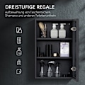 Miniatyrbillede 4 af 10: Rootz spejlskab - Vægmonteret organisering - Badeværelsesopbevaring - Pladsbesparende - Rustfri hængsler - Rustfrit stål - 40cm x 12cm x 60cm