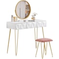 Miniatyrbillede 1 af 9: Rootz Elegant sminkebordssæt - Sminkebord - Makeup skrivebord - Stabilt og holdbart - Effektiv opbevaring - Luksuriøs komfort - 100 cm x 79 cm x 40 cm
