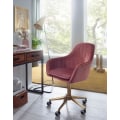 Miniatyrbillede 3 af 7: Rootz skrivebordsfløjl pink - Design drejestol med ryglæn - Arbejdsstol 120 kg højdejusterbar - Skalstol med hjul - Drejestol