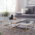 Miniatyrbild 6 av 7: Rootz design soffbordsset med 2 vit marmoroptik kantig - Soffbord 2-delad bordsram metall guld - Ädla vardagsrumsbord - Moderna häckbord