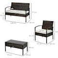 Miniatyrbillede 3 af 5: Rootz Poly Rattan Havemøbelsæt - 4-delt Rottesofasæt - Siddegruppe - Siddesæt til pause - Lounge tebord med sofa - Siddepude - Stål - Brun + Cremehvid