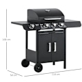 Miniatyrbillede 3 af 7: Rootz Gasgrill - Bbq Trolley med 3 brændere - 1 sidebrænder - Trykreducer - Slangerskab - Multifunktion - Stål - Sort - 110 x 50 x 100 cm
