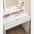 Miniatyrbild 6 av 9: Rootz White Sminkbord med spegel - Sminkbord - Sminkbord - Spånskivakonstruktion - 2 lådor - 3 fack - Upphöjd hylla - Glödlampor - Enkel sminkrutin -