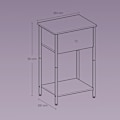 Miniatyrbillede 5 af 5: Rootz Bedside Table - Side Bord - Natbord - Med hylde og stofskuffe - Rumbesparende design - 28,1 cm x 38,1 cm x 61,1 cm