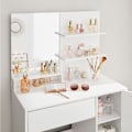 Miniatyrbillede 4 af 7: Rootz Toiletbord - Med hylder og skuffe - Makeup Skrivebord med hylder - Soveværelse Organizer - Vaskebord - Stilfuldt vaskebord - Spånplade - Hvid -