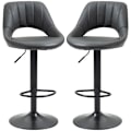 Miniatyrbillede 6 af 7: Rootz Barstole - Sæt med 2 - Læderlook - Højdejusterbar fodstøtte - Metalramme - Kunstlæder - Grå - 44 x 49 x 90-110 cm