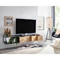 Pikkukuva 1 / 7: Rootz-alusta riippuva mango massiivipuu - metalli 150x25x35 cm TV-kaappi musta - Design-TV-taso moderni - TV-kaapin seinä - TV-kaappi TV-kaappi ripust