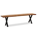 Miniatyrbillede 6 af 6: Rootz moderne spisestuebænk - sæde i massivt træ - design af trækant - metal x ben - håndlavet - 160 cm x 40 cm x 45,5 cm - gyldenbrun