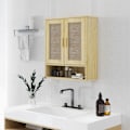Miniatyrbillede 2 af 6: Rootz Wall Mount Badeværelse Skab - Vægskabinet - Boho -opbevaring - Fugtbestandig rottingdøre - 59 cm x 20 cm x 66,5 cm - Brun