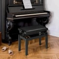 Miniatyrbillede 2 af 7: Rootz Piano Bench - Klaverstol - Højdejusterbar - Elegant højglans - Imiteret læder + Gummitræ - Sort - 63 x 33 x 56 cm