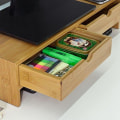 Miniatyrbillede 6 af 7: Rootz Bamboo Monitor Stand Computer Screen- Monitor Stand Monitor Riser Desk Organizer med 2 skuffer
