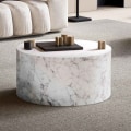 Miniatyrbillede 2 af 7: Rootz Elegant sofabord - Rundt bord - Marmorlook - Hvid - Fjernbetjeningsopbevaring - Alsidigt design - Ridsebeskyttelse - 60 cm x 60 cm x 30 cm