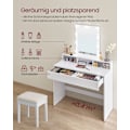 Miniatyrbillede 4 af 9: Rootz White spånplade sminkebord - Vanity Desk - Makeup Bord - Rummelig opbevaring - 40 cm x 100 cm x 145 cm