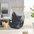 Miniatyrbillede 2 af 7: Rootz Hængestolsgynge - Hængekøjestol - Mørkegrå - Polyester bomuldsstof - Træstang - 148 cm x 125 cm - 2 puder - Metalkæde - Karabinhage - 150 kg Kap