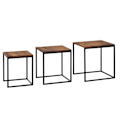 Miniatyrbillede 7 af 7: Rootz redeborde sæt med 3 Sheesham massivt træ - metal sidebord firkantet moderne - Design sofabord 3 dele - Stueborde sparer plads - Træbord redebord