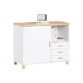 Pikkukuva 1 / 8: Rootz Office Storage -kaappi - arkistokaappi - puinen järjestäjä - valkoinen ja ruskea ulkonäkö - 90x75x45cm - MDF & kumipuu