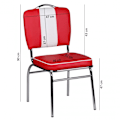 Pikkukuva 3 / 7: Rootz Retro Vintage American Diner -tuoli - Kontrastiset saumat - Mukava pehmuste - Tyylikkäät kaarevat jalat - 90 cm x 47 cm x 45 cm - Punainen/Valko
