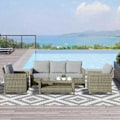 Miniatyrbillede 2 af 11: Rootz Polyrattan Havemøbelsæt - Havemøbler - Havesæt - Loungesæt - Loungemøbler med sofabord - Aluminium - Sædehynder - Brun/grå - 193L x 77W x 80,5H