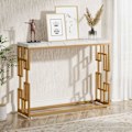 Miniatyrbillede 5 af 7: Rootz Gold konsolbord - Entrébord - Sofabord - Let at rengøre imiteret marmor - 30 cm D x 107,99 cm B x 80 cm H