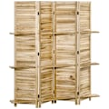 Miniatyrbild 6 av 7: Rootz Room Divider 4 Panel Screen - Folding Room Partition - Sekretessskärm - Paulownia Wood - 162x170cm med 3 hyllor