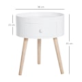 Miniatyrbillede 3 af 7: Rootz Sofabord Med Skuffe - Sidebord - Rundt - Scandi Design - Beskyttelseskant - Træ - Hvid - Ø38 x H45 cm