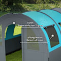 Miniatyrbild 6 av 10: Rootz campingtält för upp till 6 personer - Familjetält - Festivaltält - Maximal komfort - Vattentätt skydd - Bekväm belysning - 480L x 260W x 200H cm