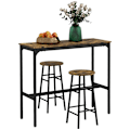 Miniatyrbillede 1 af 7: Rootz barbord med 2 stole - Industrielt design - Sæt med 2 barstole med bord - 3 stykker - Brun + Sort - 105L x 40W x 90H cm
