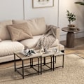 Miniatyrbillede 2 af 5: Rootz Nesting Bord - Sæt med 3 sideborde - Industrielt design - Sort stålstel - Bordplade i trælook - Spånplade - Naturligt træ - 45L x 45W x 44H cm
