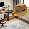 Miniatyrbillede 8 af 8: Rootz Desk Study Table - Workstation - Office Desk - Ample Storage - 143x90x50 cm - Metal Frame - Brown Black Painted