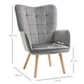 Miniatyrbillede 3 af 6: Rootz Lænestol I Retro Design - Læsestol - Velvet Look - Grå - 71cm x 76cm x 101cm