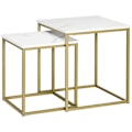 Miniatyrbillede 1 af 6: Rootz 2 sideborde - stabelbare sideborde - bordplade i marmorlook - Lille sofabord - træmateriale - guld + hvid - 45L x 45W x 50H cm