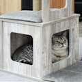Miniatyrbillede 9 af 11: Rootz Cat Tree Kradsestolpe - Grå - Konstrueret træ, jute, plys - 26,38 cm x 15,16 cm x 44,88 cm
