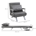 Miniatyrbillede 3 af 5: Rootz Relax lænestol - Gæsteseng - Armlæn - 3-i-1 - Chaiselong - Pude - Grå - 65 x 69 x 80 cm