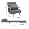 Pikkukuva 3 / 5: Rootz Relax nojatuoli - Vierassänky - Käsinoja - 3-in-1 - Chaise Longue - Tyyny - Harmaa - 65 x 69 x 80 cm