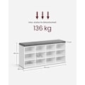 Miniatyrbillede 8 af 9: Rootz skobænk med opbevaring - Entryway Organizer - Klassisk hvid - Spånplade - Skum - Imiteret linnedbetræk - 30,3 cm x 78,5 cm x 48 cm - 136 kg Max