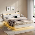 Pikkukuva 2 / 7: Rootz Bed Frame - Platform Bed - LED -valaistus - Latausasema - tukee 455 kg - 213 cm x 167cm x 90cm - pilvivalkoinen