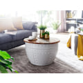 Miniatyrbillede 4 af 7: Rootz sofabord Mango 60x36x60 cm massivt træ metal hvid industrirundt - Design stuebord med opbevaringsplads - Loungebord sofabord moderne