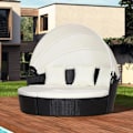 Miniatyrbillede 1 af 11: Rootz Zonne-Island - Loungesæt - Rattan - Baldakin - Siddegruppe - Hynder - Metal - Creme - Sort - 180 x 175 x 147 cm