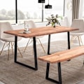 Miniatyrbillede 2 af 6: Rootz Massivt akacietræ Spisebord - Køkkenbord - Rektangulært bord - Naturligt trækorn - Unikt trækantdesign - Justerbare højdeknapper - 140 cm x 80 c