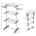 Miniatyrbillede 3 af 6: Rootz Tørrestativ - Tøjlufter - Tørretumbler - 4 niveauer - Sammenfoldelig - Et-klik-system - Rustfrit stål - Blå - Sølv - 142cm X 55cm X 152cm