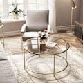 Miniatyrbillede 6 af 6: Rootz sofabord - Rundt sofabord med glasoverflade - Rundt sidebord - Sidebord af metalben - Stilfuldt rundt sidebord - Hærdet glas - Guld - 84 x 84 x