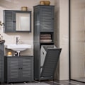 Miniatyrbillede 3 af 11: Rootz Højt badeværelsesskab - Slank opbevaringsorganisering - Vasketøjskurv - MDF og fyrretræ - Vægmonteret - 40 cm x 170 cm x 37 cm