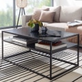 Miniatyrbillede 6 af 7: Rootz sofabord 100x60x45 cm metal stuebord industriel sort - Sofabord stål med opbevaringsplads - Loungebord med opbevaringsrum - Sofabord sidebord fi