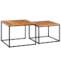Miniatyrbillede 7 af 7: Rootz stuebord sæt af 2 akacie massivt træ - metal sidebord kantet - Design sofabord med metal ben Sofabord - 2-delt dækkeserviet indskudsbord