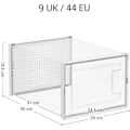 Pikkukuva 2 / 9: Rootz-kenkälaatikot - 18 säilytyslaatikkoa - Taitettava ja pinottava - Koko 44 - Läpinäkyvä valkoinen - 31 x 24,5 x 17,5 cm