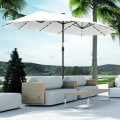 Miniatyrbillede 2 af 7: Rootz Dobbeltsidet Paraply - Dobbeltsidet Parasol - Parasol - Parasol - Med LED Solar Lights - Polyester/Stål - Cremehvid/Sort - 4,5L x 2,65W x 2,4H m